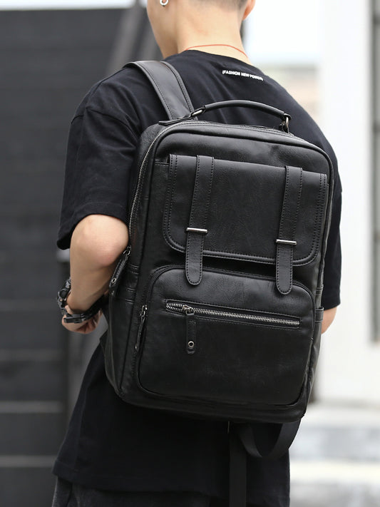 Men's Korean Style Leather Simple Fashion Trend Backpacks