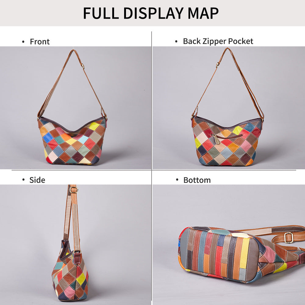Women's Large Capacity Handmade Plaid Pattern Random Contrast Color Women's Shoulder Bag