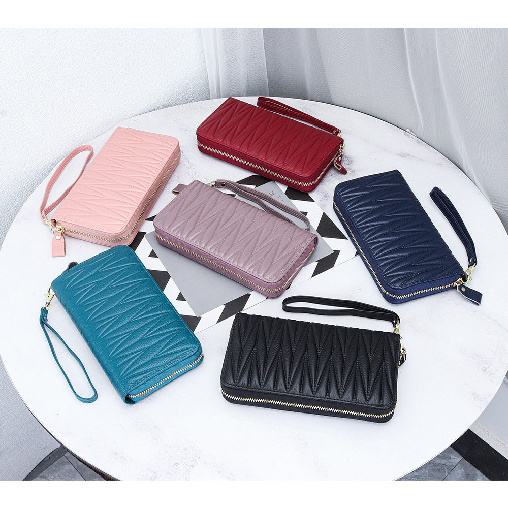 Women's Leather Long Zip Clutch Large Capacity Card Holder
