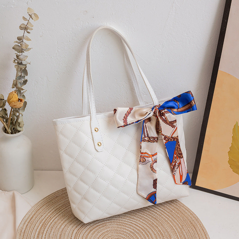 Large Capacity Rhombus Embroidered Trendy Simple Silk Handbags