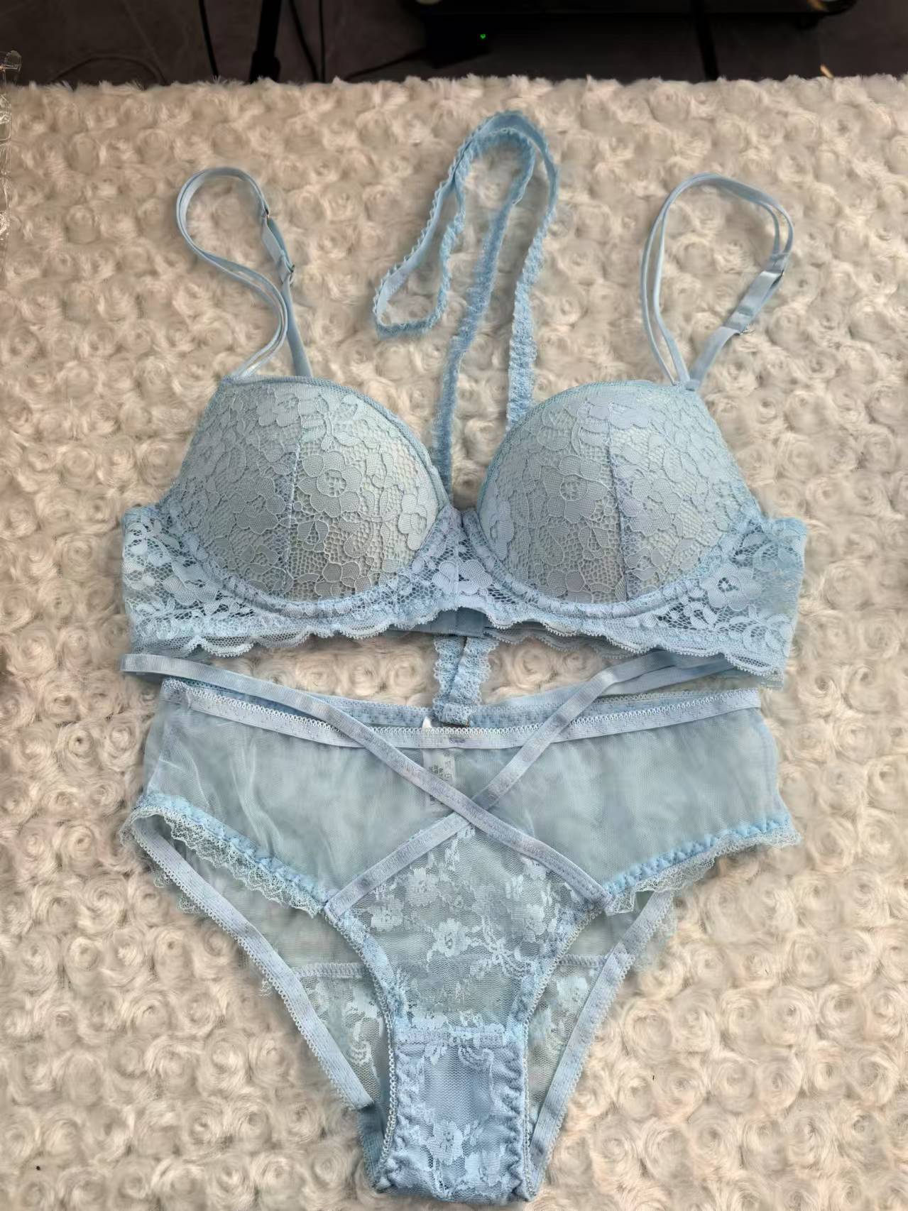 French Underwear Sexy Lace Halter Thin Belt Steel Ring Lingerie Sets