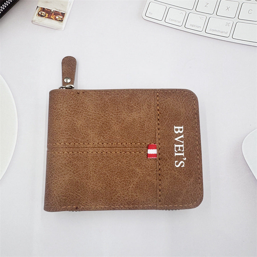 Men's Short Horizontal Zipper Two-fold Vintage Cubic Men's Wallets