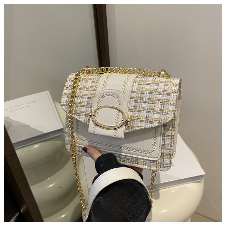 Women's Personalized Trendy Plaid Simple Metal Chain Shoulder Bags