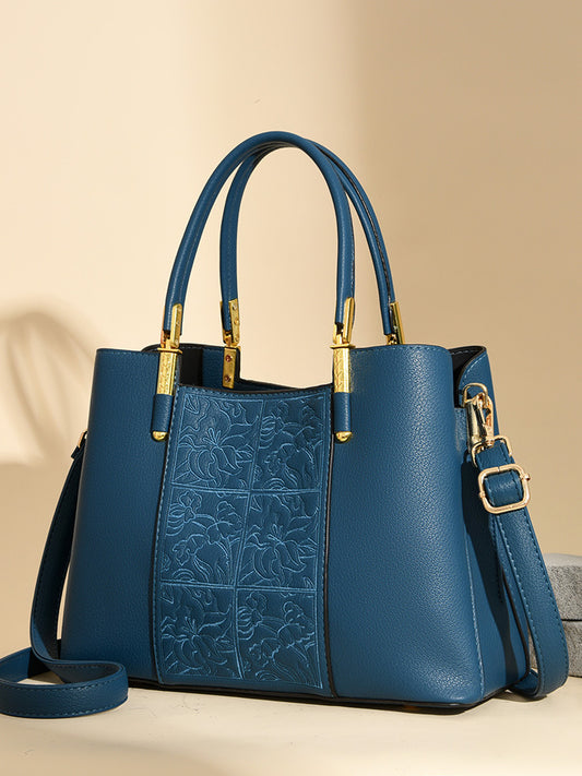 Women's Genuine Leather Embroidered Chinese Style Mother's Large Handbags