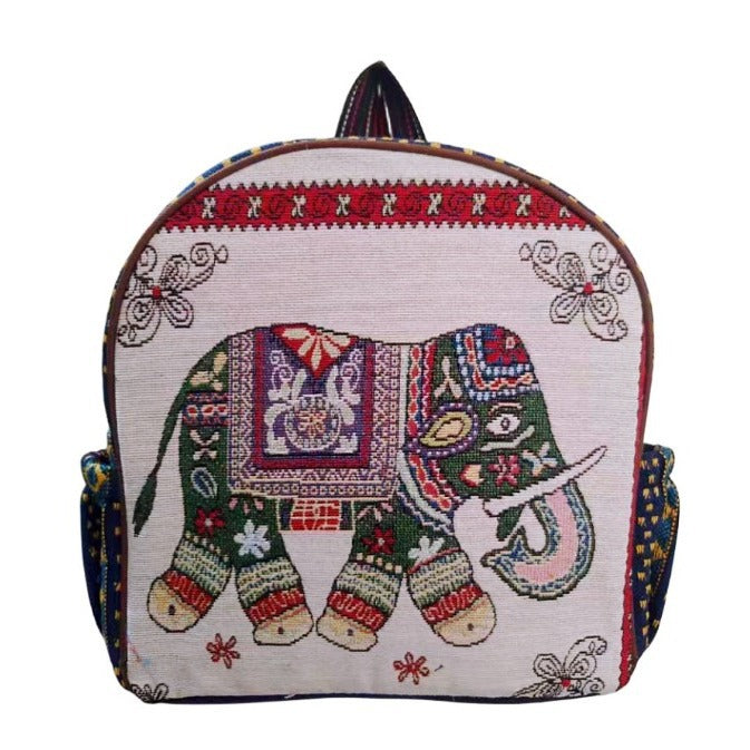 Style Gold Silk Embroidered Elephant National Backpacks