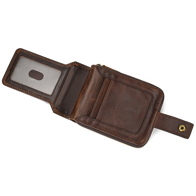 Men's Leather Snap Button Cowhide Zipper With Two Men's Wallet