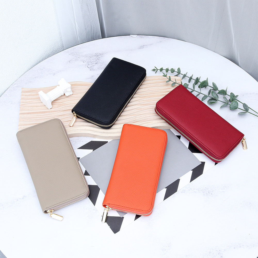 Zipper First Layer Cowhide Large Capacity Ladies Wallet