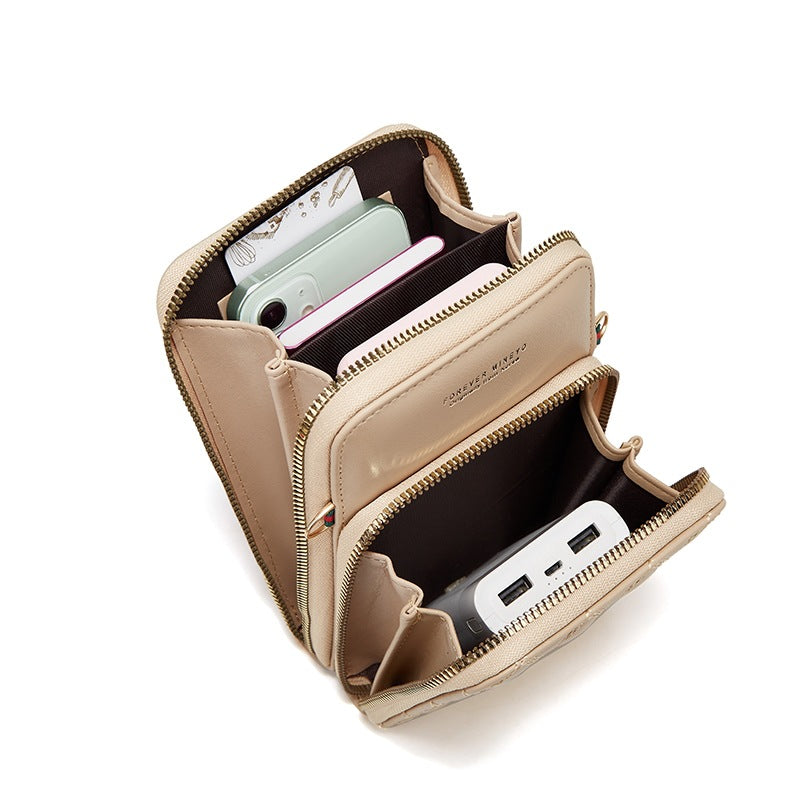 Women's Fashion Embroidery Mobile Diamond Plaid Large Phone Bags