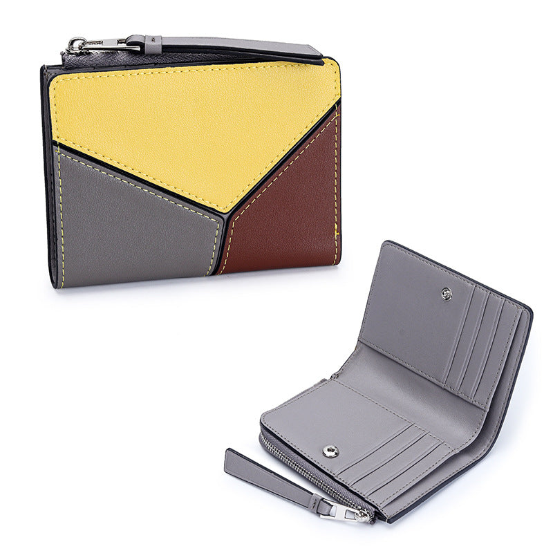 Women's Cowhide Short Stitching Fold Genuine Leather Ladies Wallet