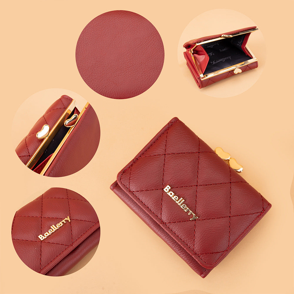 Women's Short Korean Style Fashion Trifold Purses