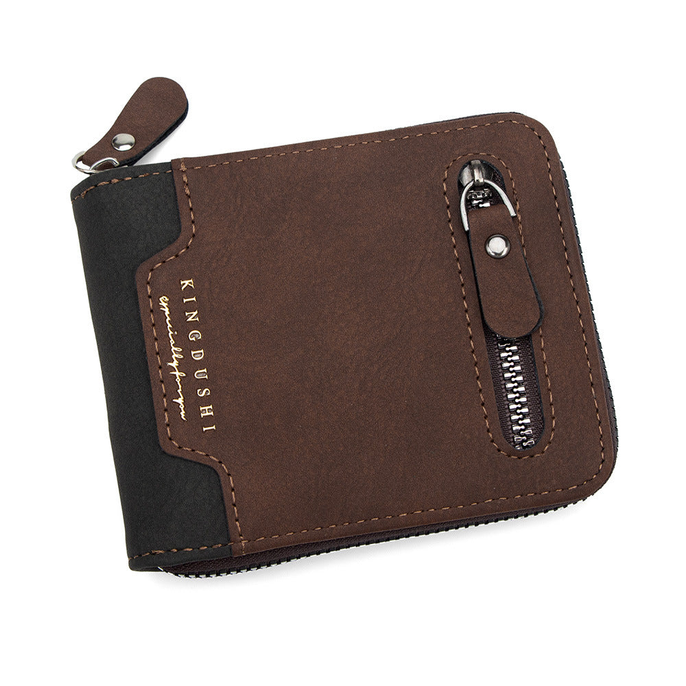 Men's Stitching Contrast Color Short Scarf Large Capacity Multiple Slots Hinge Men's Wallet