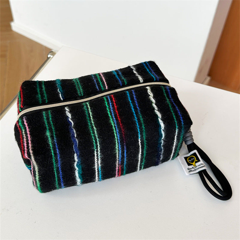 Striped Contrast Color Korean Style Canvas Three-dimensional Commuter Large Capacity Makeup Bag