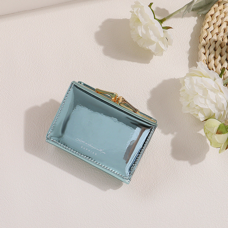 Mini Folding Snap-on Laser Leather Short Ladies Wallets