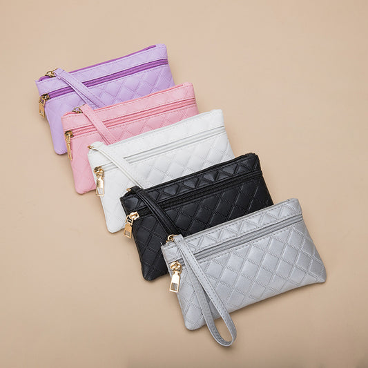 Graceful Embossed Long Double Zip Clutch Bags