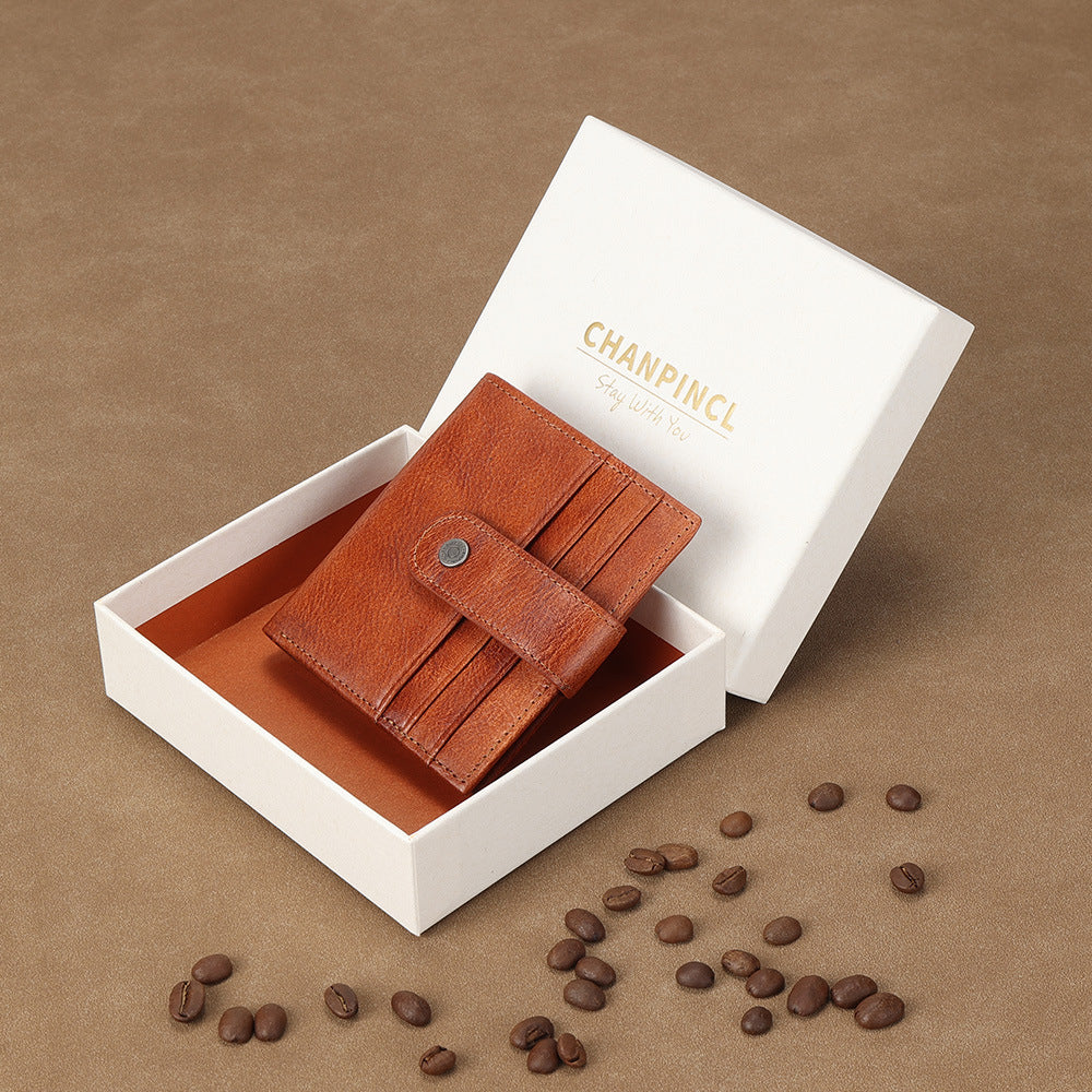 Men's Boxed Thin First Layer Cowhide Zipper Men's Wallets