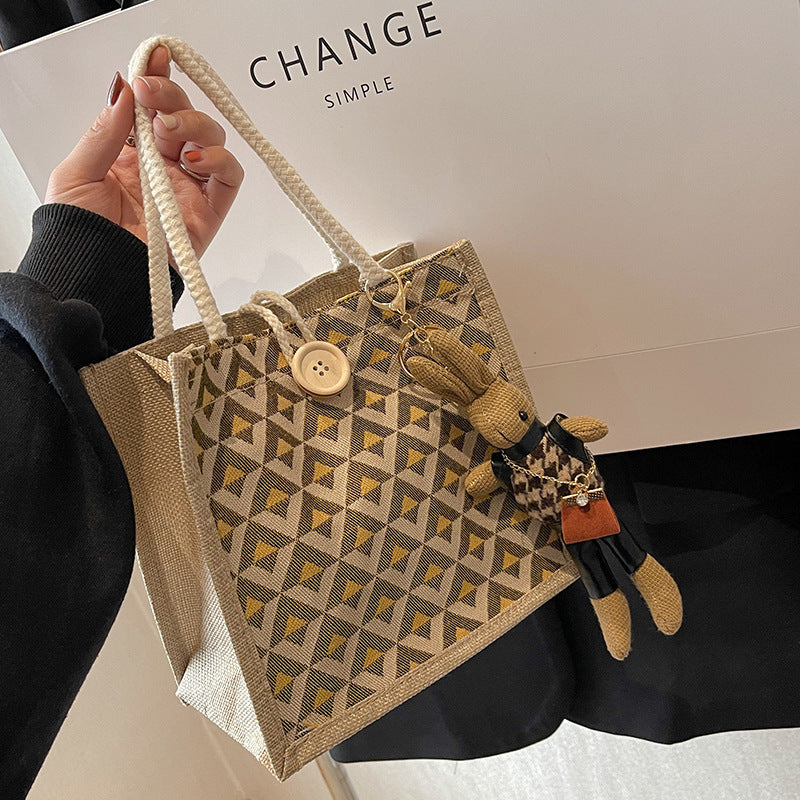 Linen Lunch Box Versatile Go Out Handbags