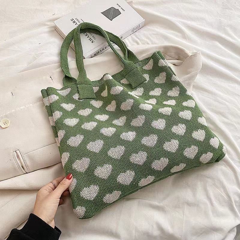 Sister Striped Knitted Large Capacity Woven Women's Shoulder Bag