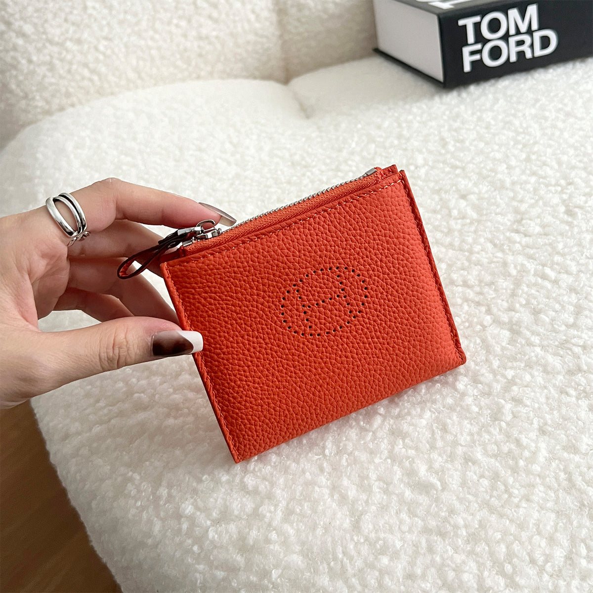 Female Short One Hollow Mini Cowhide Card Holder
