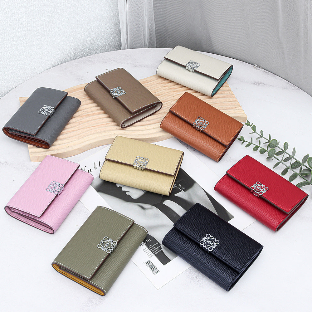 Women's Cowhide Cross Pattern Short Folding Exquisite Ladies Wallet
