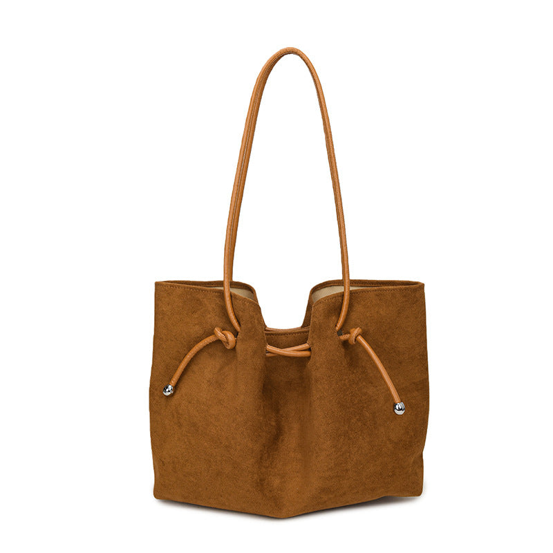 Suede Trendy Versatile Commuter For Drawstring One Women's Shoulder Bag