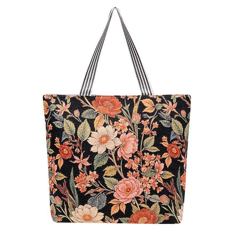 Women's Large Capacity Totes Gold Silk Embroidered Canvas Creative Women's Shoulder Bag