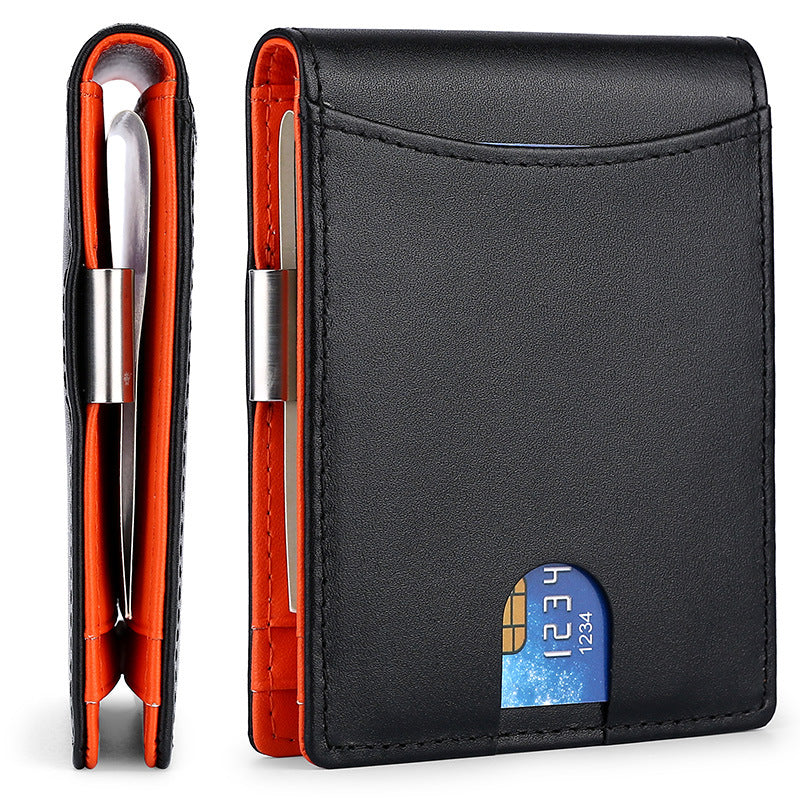 Men's Leather Swiping Dollar Carbon Fiber Pattern Men's Wallet