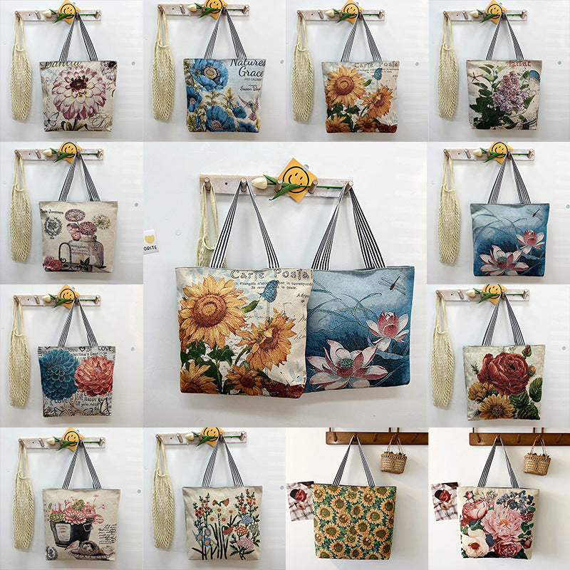 Women's Large Capacity Totes Gold Silk Embroidered Canvas Creative Women's Shoulder Bag