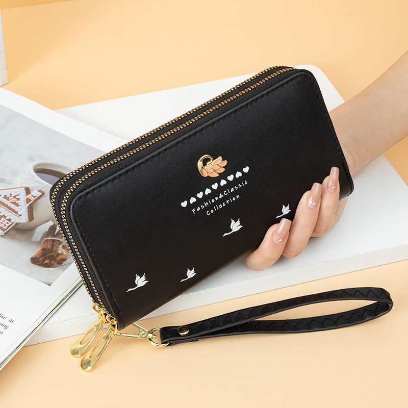 Women's Trendy Swan Double Zipper Large Capacity Wrist Ladies Wallet