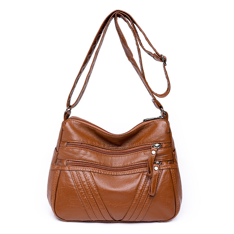 Women's Street Fashion Mom Washed Leather Large Shoulder Bags