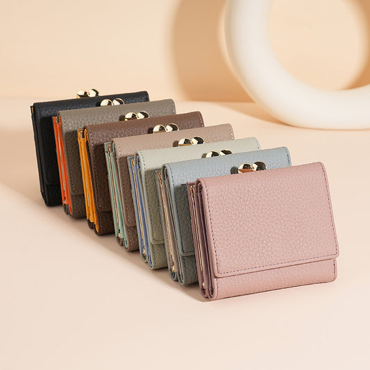 Women's Genuine Leather Short Alloy Border Female Ladies Wallets
