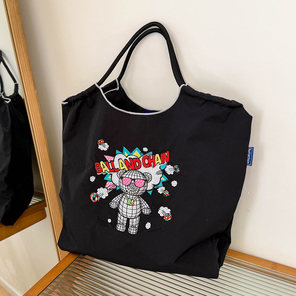 Women's Summer Needle Embroidery Nylon Large Capacity Shoulder Bags
