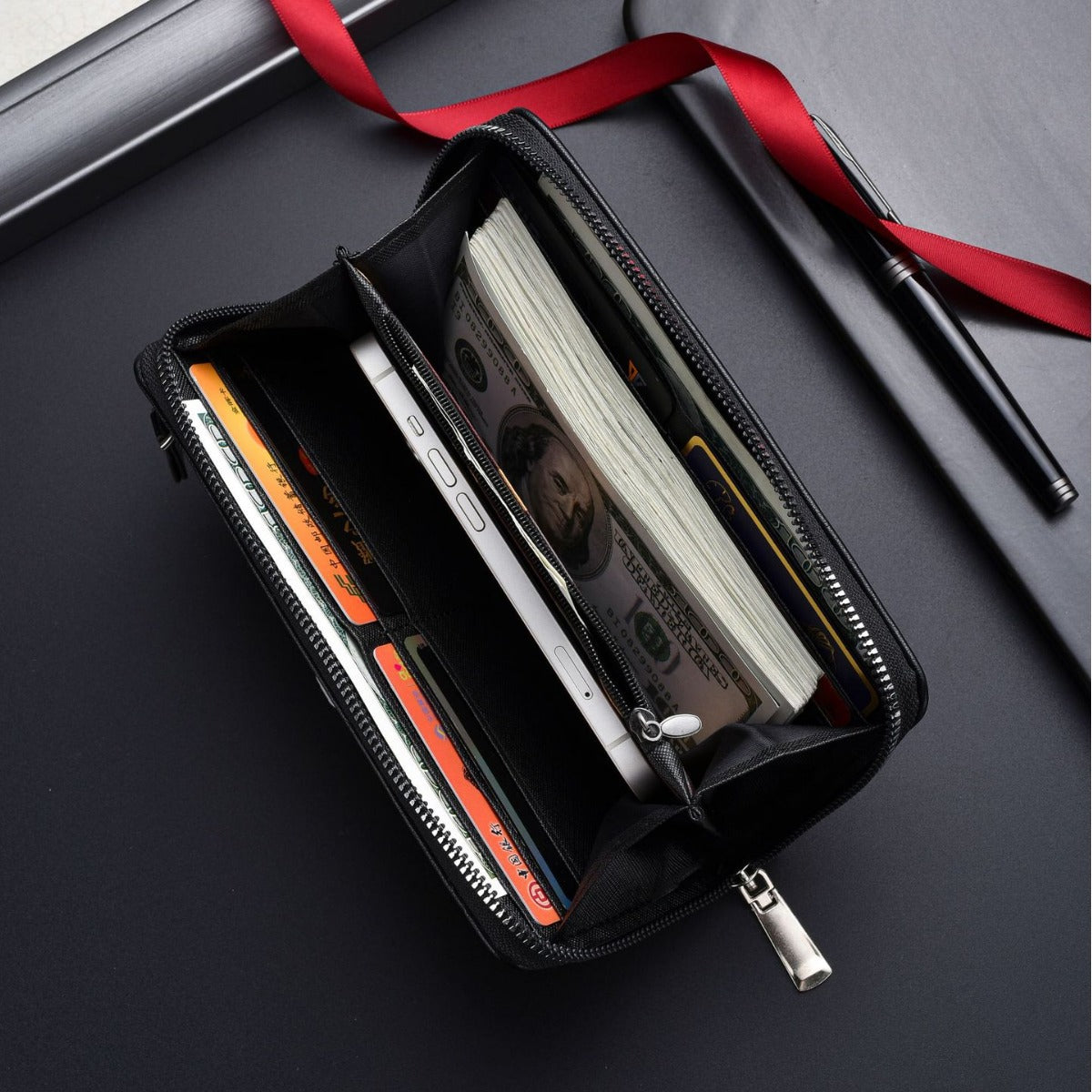 Men's Outer Car Drawing Clutch Soft Leather Zip Green Fashion Men's Wallet