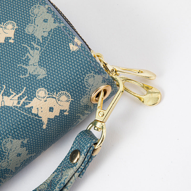 Women's Double Zip Long Printed Clutch Mobile Phone Bags