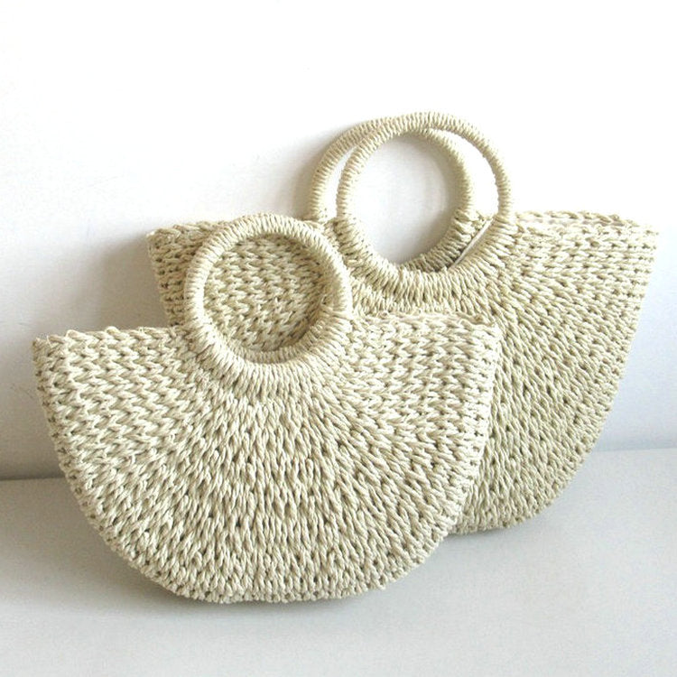 Simple Solid Color Woven Retro Style Vacation Bags