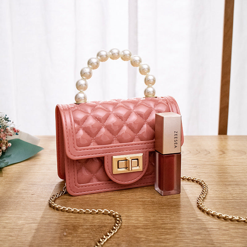 Women's Beaded Gel Mini Glossy Rhombus Chain Handbags