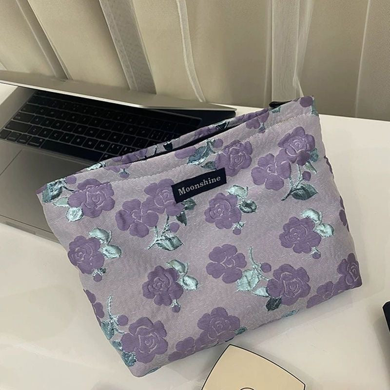 Large Capacity Portable Fresh Floral Buggy Cosmetic Bags
