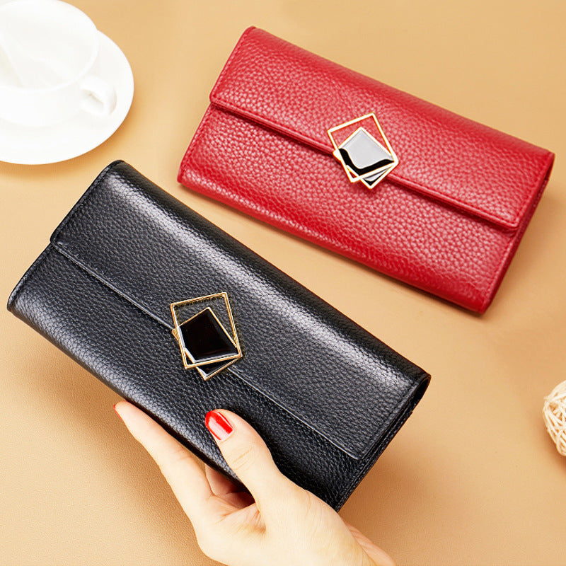 Women's Long Genuine Leather Cowhide Large Capacity Clutch Exquisite Multiple Ladies Wallet