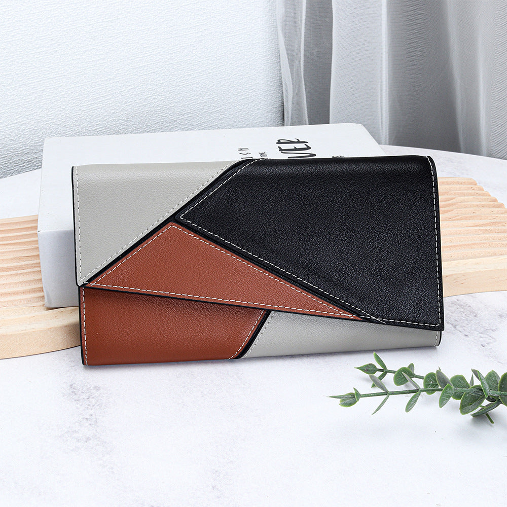 Women's Cowhide Stitching Contrast Color Large Capacity Purses