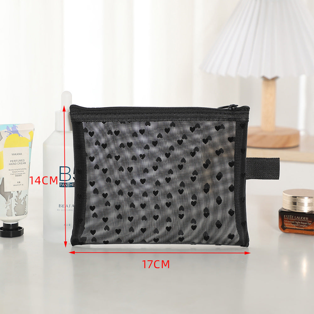 Graceful Portable Love Mesh Style Carry-on Cosmetic Bags
