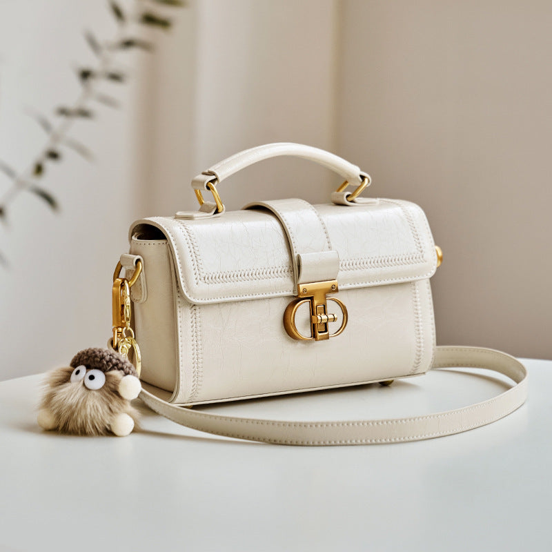 Women's High-grade Boston Round Niche Retro Portable Genuine Leather Fashion Light Women's Messenger Bag