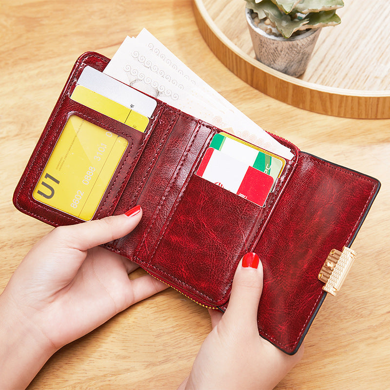 Women's Retro Oil Wax Skin Multiple Slots Expanding Card Holder