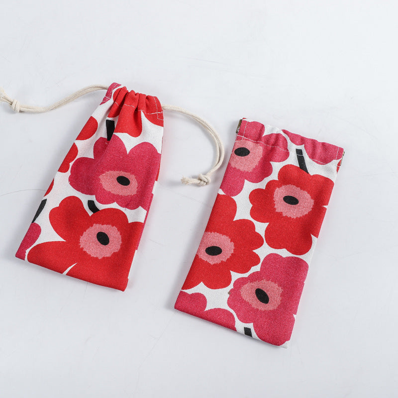 Portable Printing Canvas Jewelry Drawstring Pocket Coin Purses