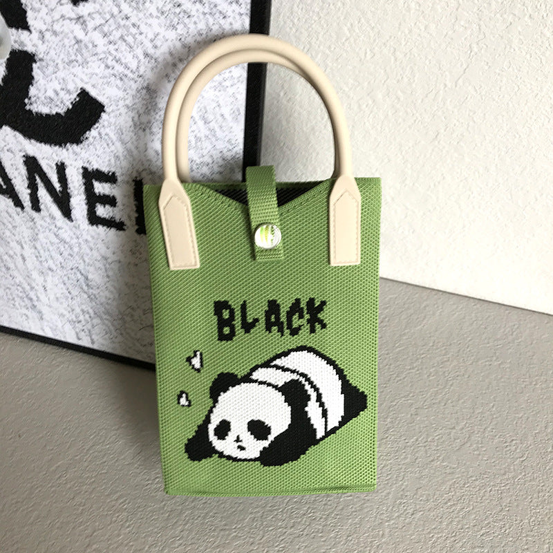 Women's Korean Style Panda Knitted Personal Leisure Handbags