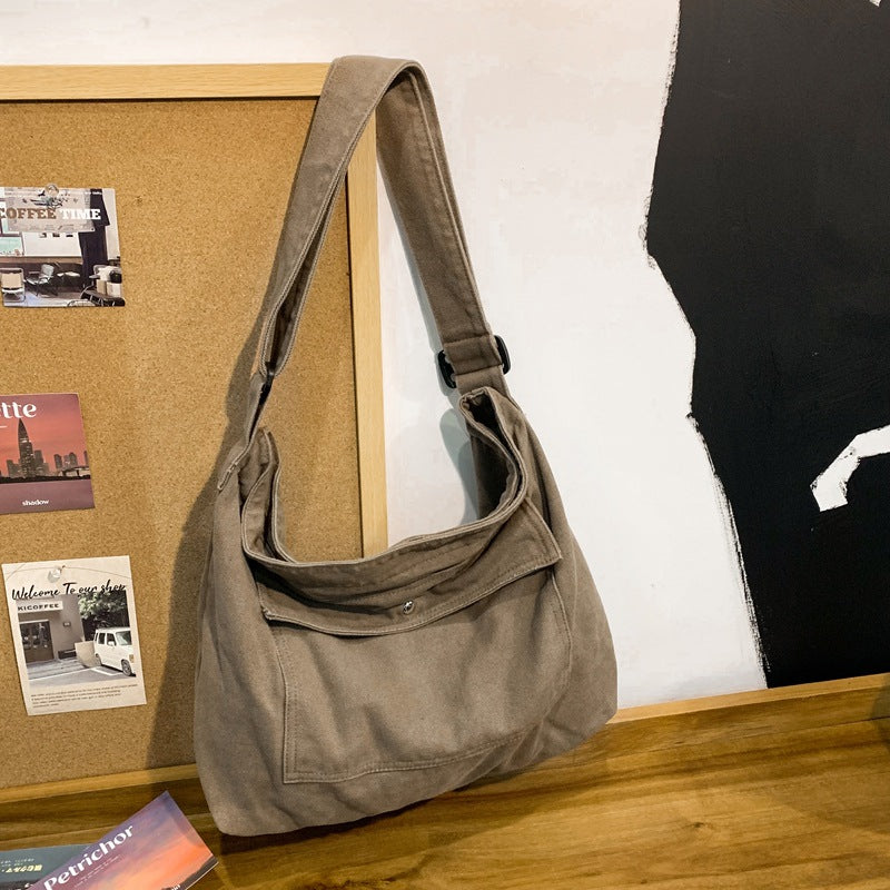 Women's & Men's Style Washed Canvas Large Capacity College Women's Messenger Bag