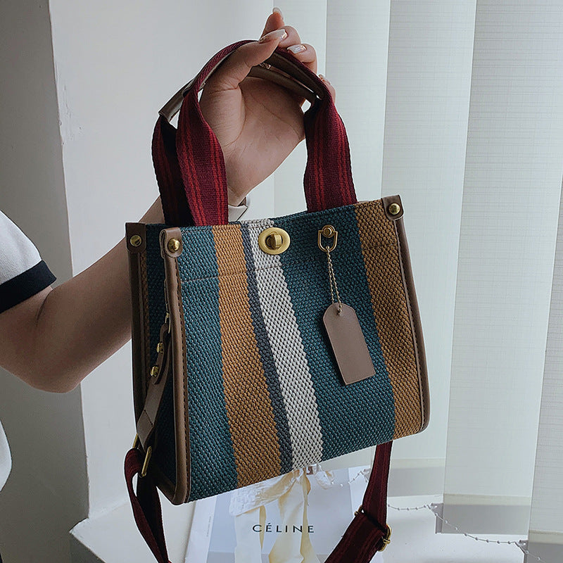 Elegant Women's Fashionable Canvas Striped Broadband Handbags