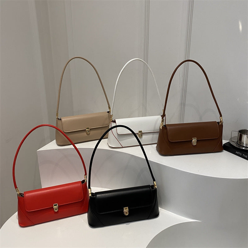 Women's Large Capacity French Solid Color Single Lock
