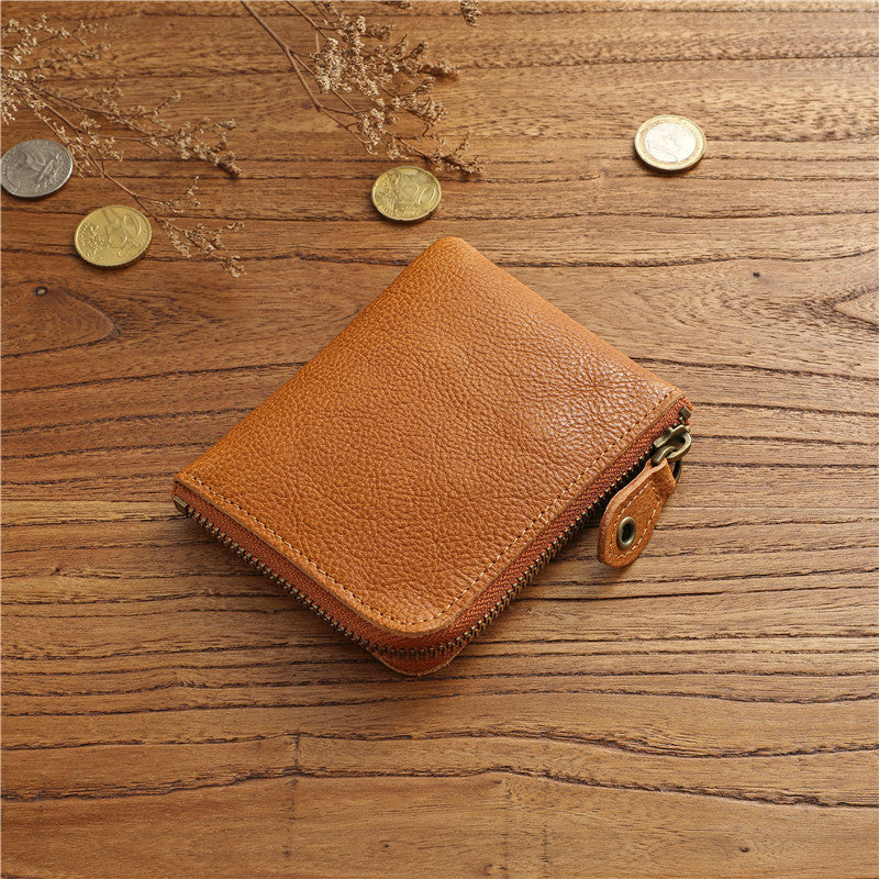 Men's Vintage Vegetable Tanned Cowhide Short Horizontal Ladies Wallet