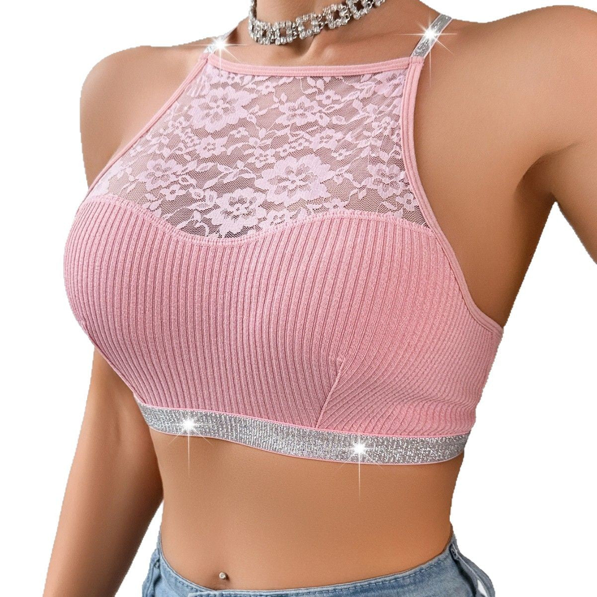 Underwear Vest Lace Stitching Halter Sier Bras