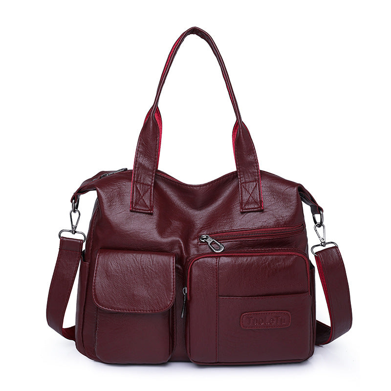 Portable Business Lychee Pattern Retro Large Women's Messenger Bag