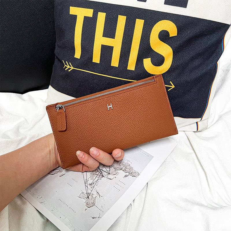 Women's First Layer Cowhide Long Clutch Genuine Leather Simple Ladies Wallet